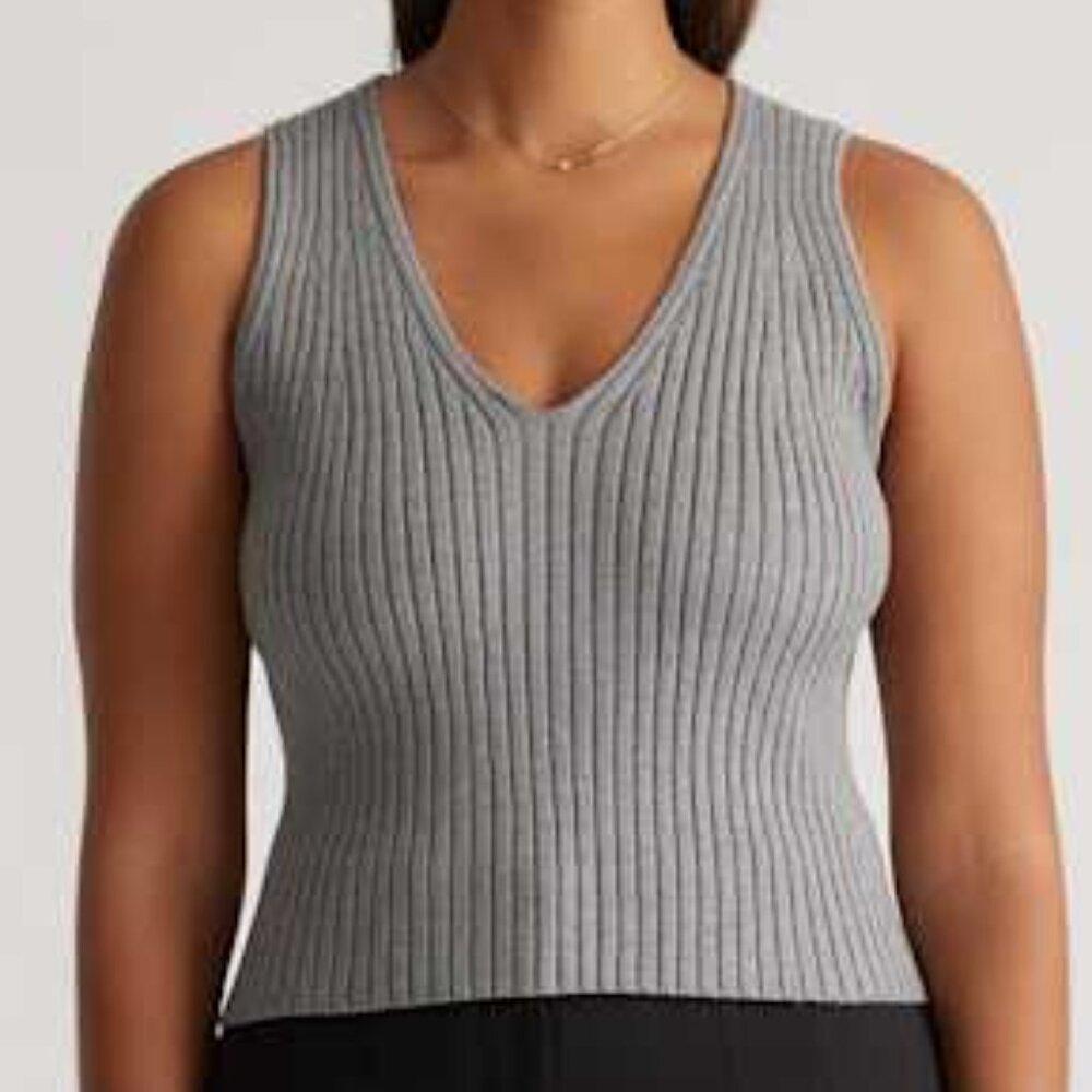 Quince Women's Gray Eco Knit Ribbed Cropped Sweater Tank Top - Size M Medium